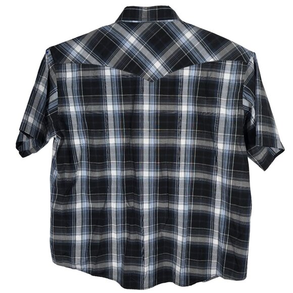 Coevals Club Western Pearl Snap Shirt XXL Men's Short Sleeve Blue White Plaid - Picture 3 of 5